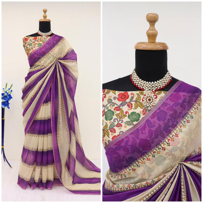 Soft Cotton Chanderi Saree with Fancy Blouse (8 Colours Available).