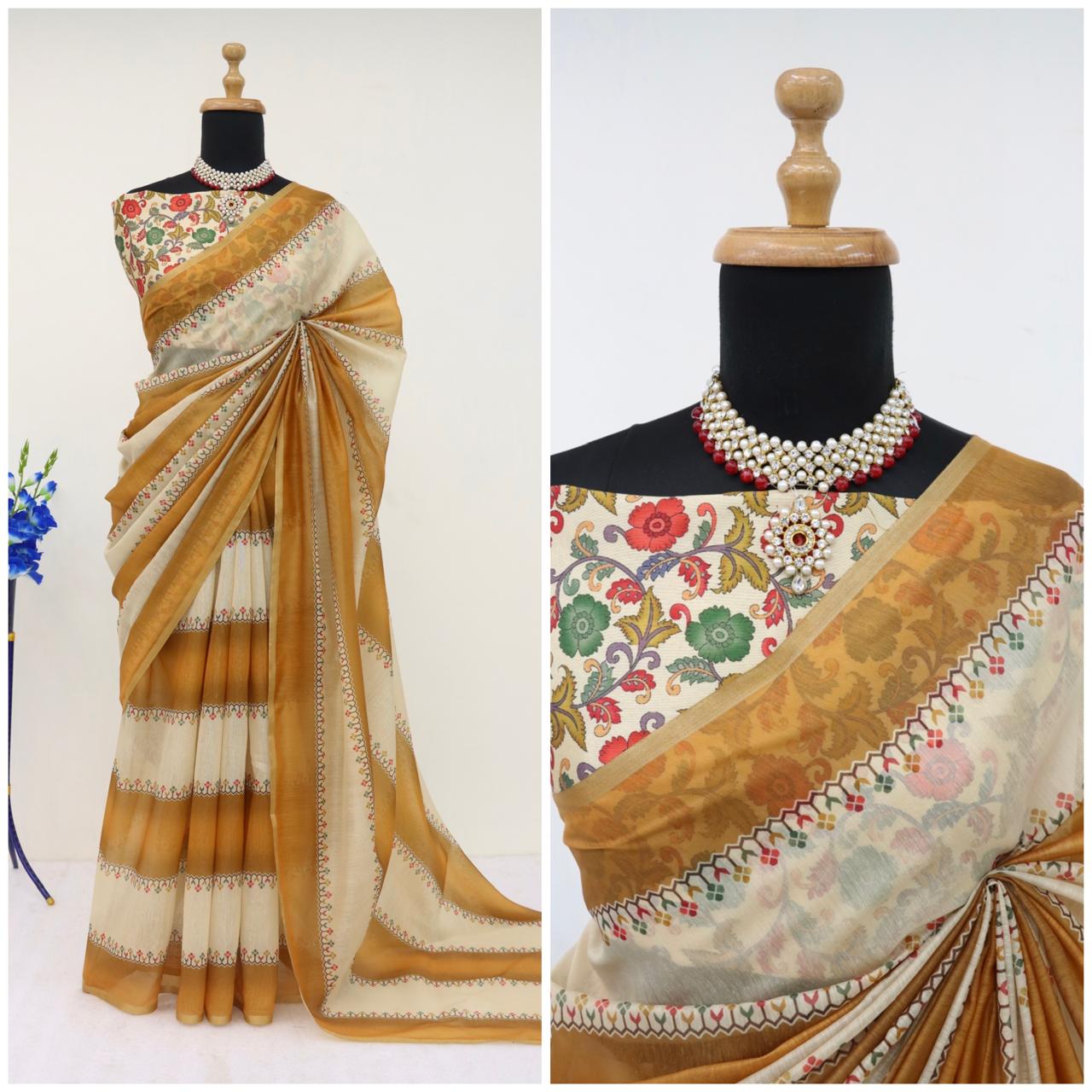Soft Cotton Chanderi Saree with Fancy Blouse (8 Colours Available).