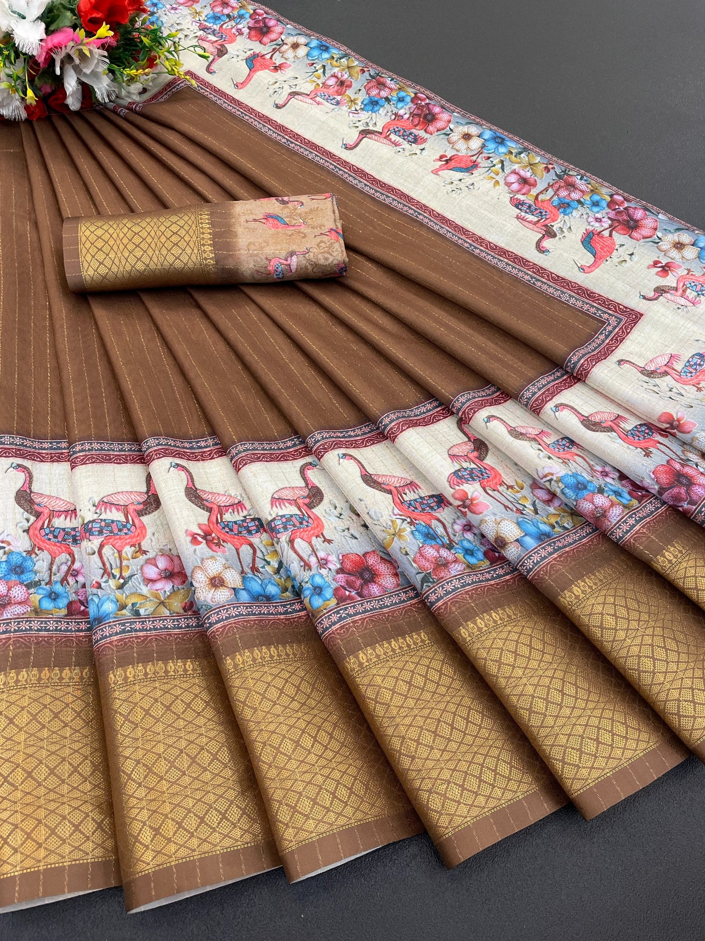 Flamingo Latest Dola Jari Digital Print New Desing Saree (8 Color )