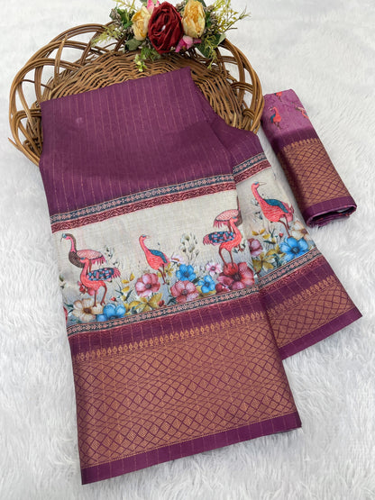 Flamingo Latest Dola Jari Digital Print New Desing Saree (8 Color )