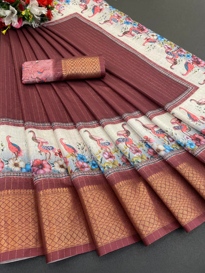 Flamingo Latest Dola Jari Digital Print New Desing Saree (8 Color )