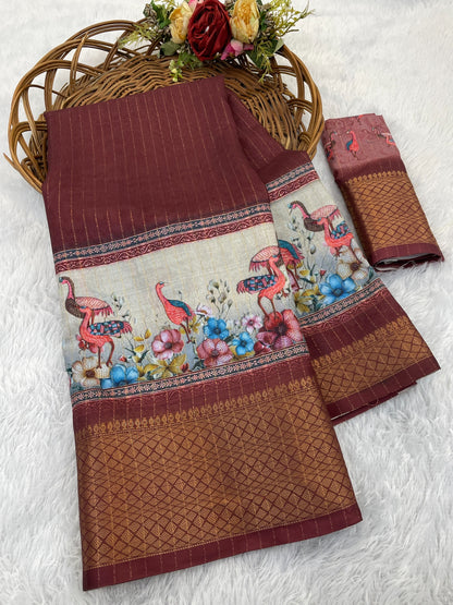 Flamingo Latest Dola Jari Digital Print New Desing Saree (8 Color )