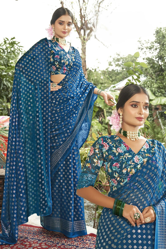Lado Silver Digital  Moss Saree with Digital Printed Blouse and Best Selling Saree Design.