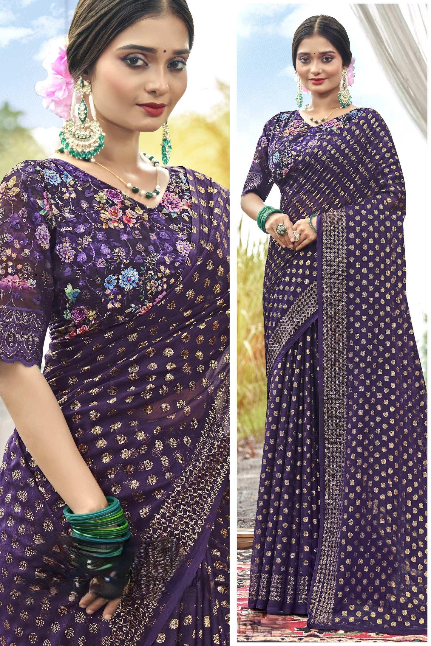 Lado Digital Gold Moss Saree with Digital Printed Blouse and Best Selling Saree Design *