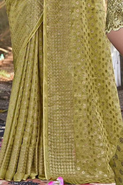 Lado Light  Moss  Saree with Digital Printed Blouse and Best Selling Saree Design