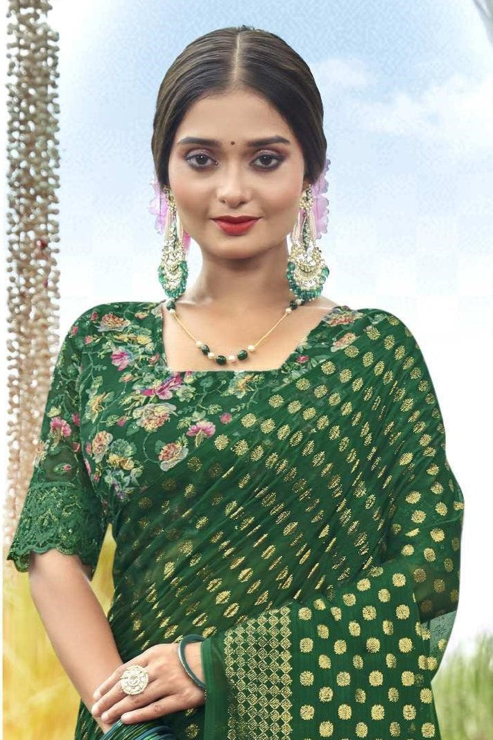 Lado Digital Gold Moss Saree with Digital Printed Blouse and Best Selling Saree Design *