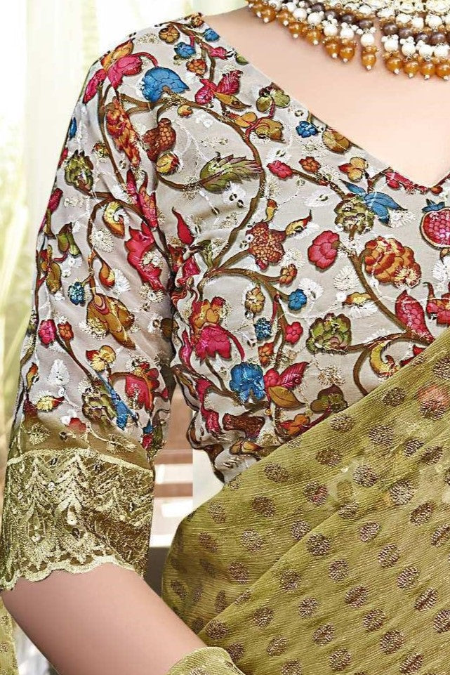 Lado Light  Moss  Saree with Digital Printed Blouse and Best Selling Saree Design