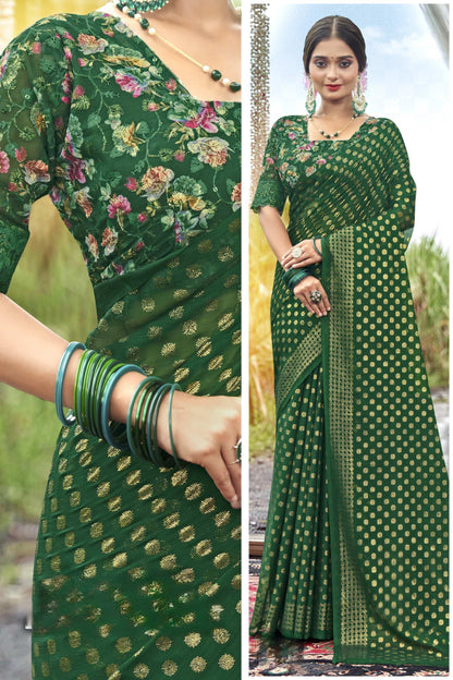 Lado Digital Gold Moss Saree with Digital Printed Blouse and Best Selling Saree Design *