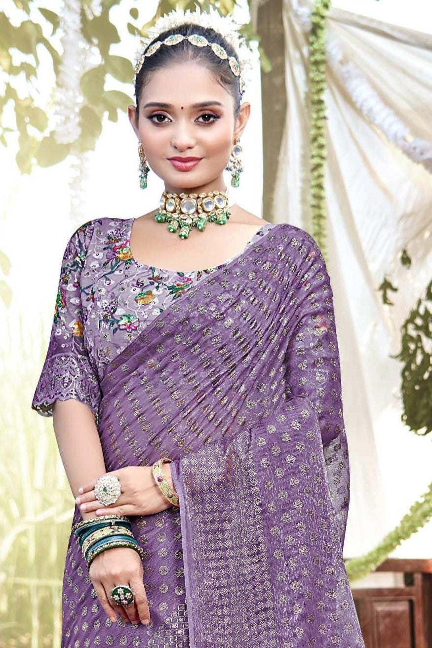 Lado Light  Moss  Saree with Digital Printed Blouse and Best Selling Saree Design