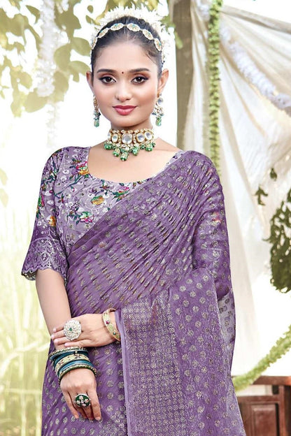 Lado Light  Moss  Saree with Digital Printed Blouse and Best Selling Saree Design