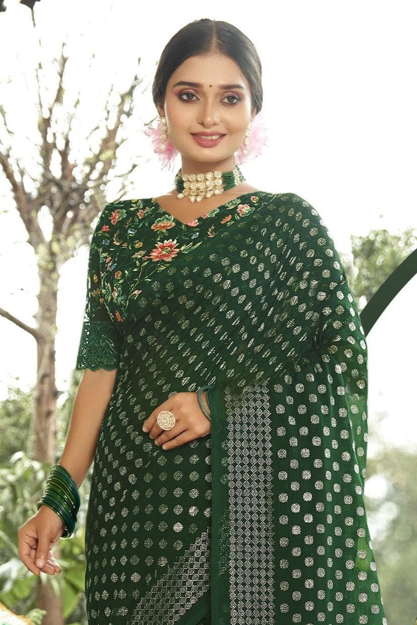Lado Silver Digital  Moss Saree with Digital Printed Blouse and Best Selling Saree Design.