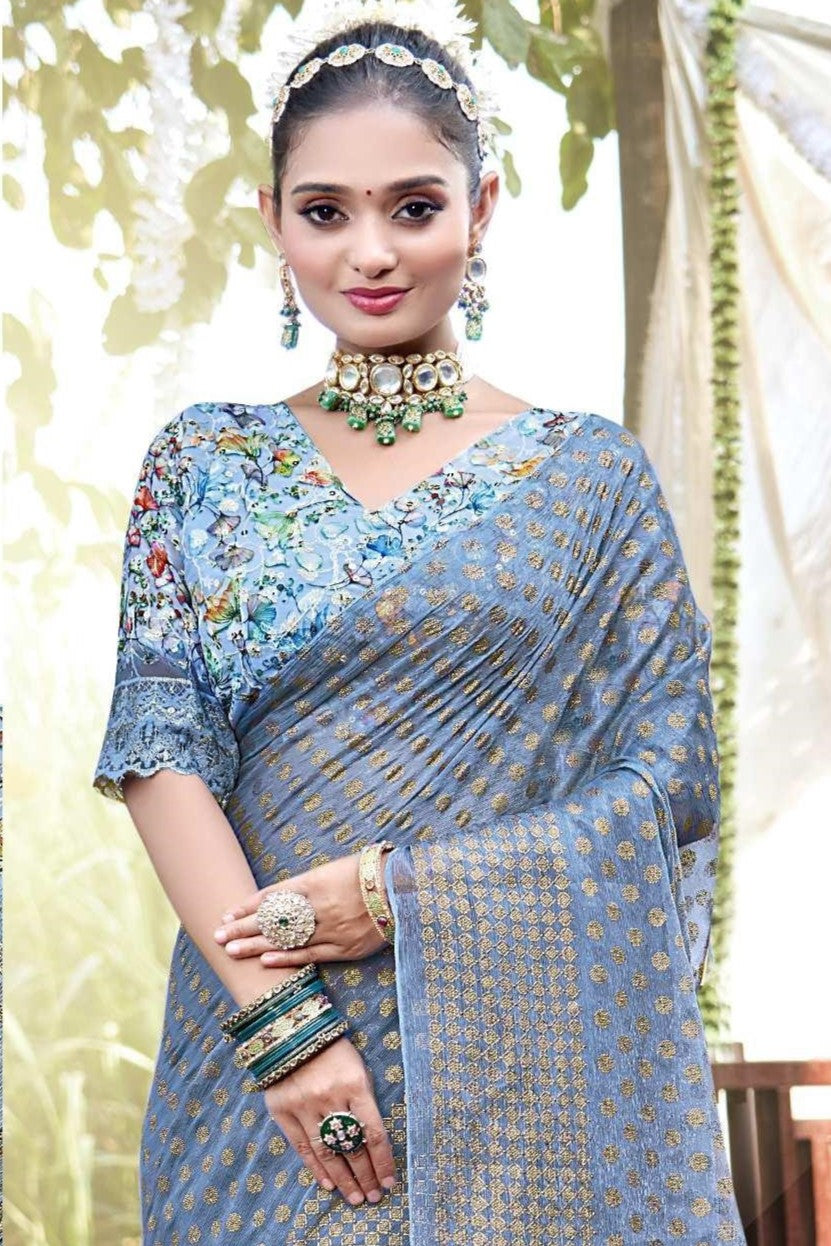 Lado Light  Moss  Saree with Digital Printed Blouse and Best Selling Saree Design
