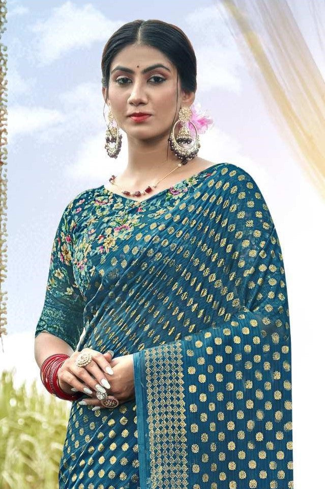 Lado Digital Gold Moss Saree with Digital Printed Blouse and Best Selling Saree Design *