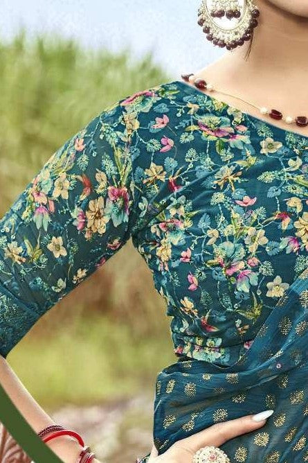 Lado Digital Gold Moss Saree with Digital Printed Blouse and Best Selling Saree Design *