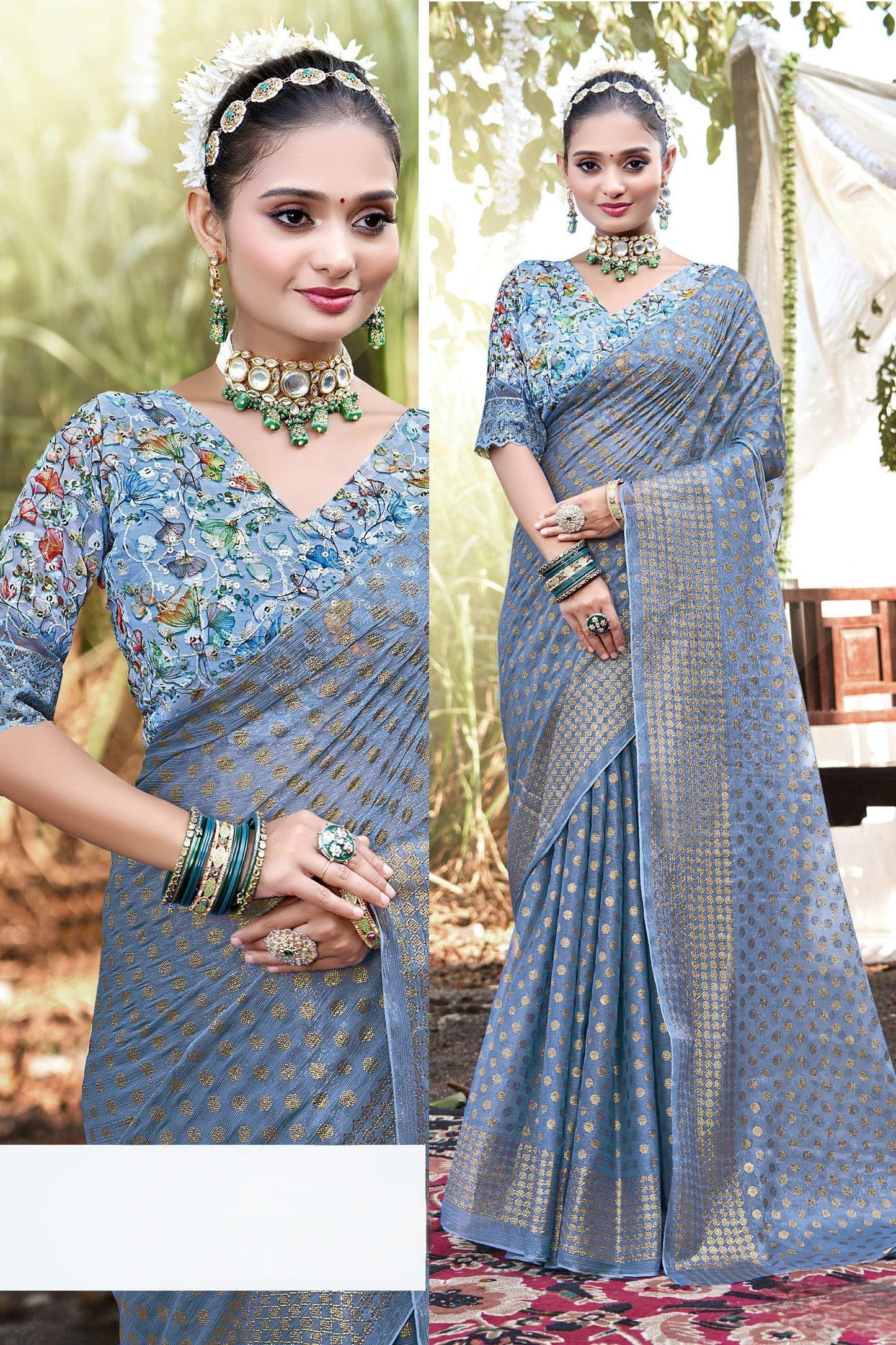 Lado Light  Moss  Saree with Digital Printed Blouse and Best Selling Saree Design