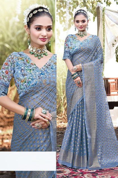 Lado Light  Moss  Saree with Digital Printed Blouse and Best Selling Saree Design