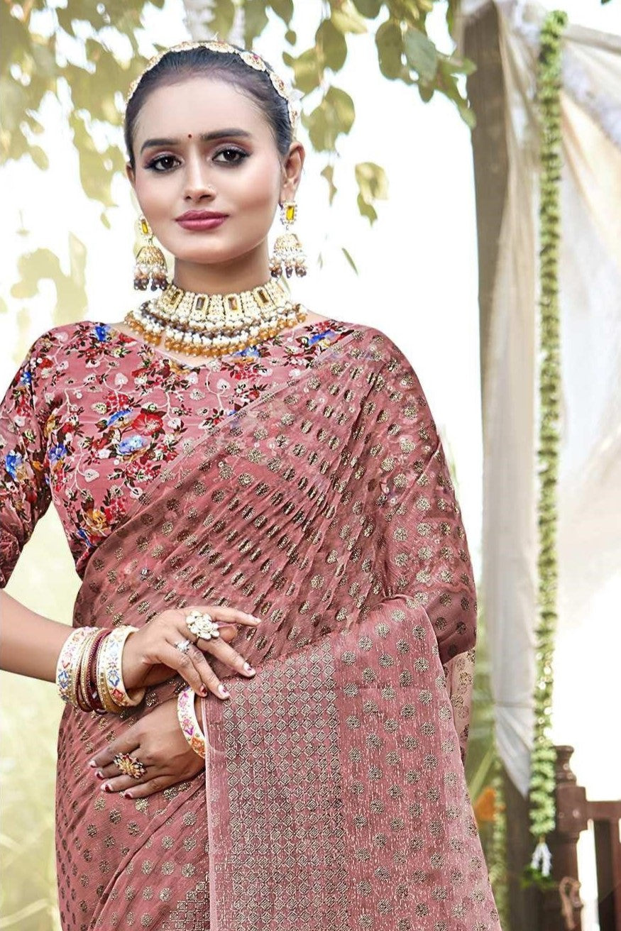 Lado Light  Moss  Saree with Digital Printed Blouse and Best Selling Saree Design