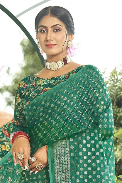 Lado Silver Digital  Moss Saree with Digital Printed Blouse and Best Selling Saree Design.