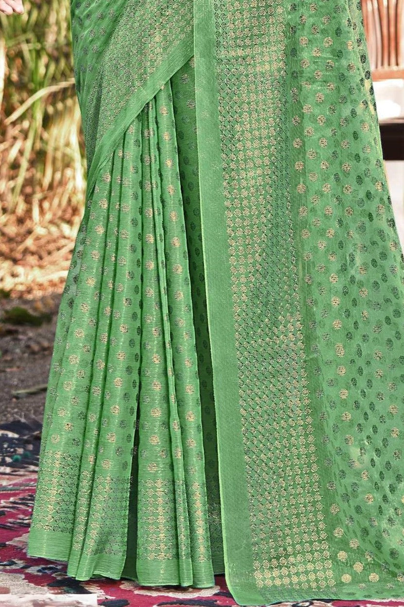 Lado Light  Moss  Saree with Digital Printed Blouse and Best Selling Saree Design