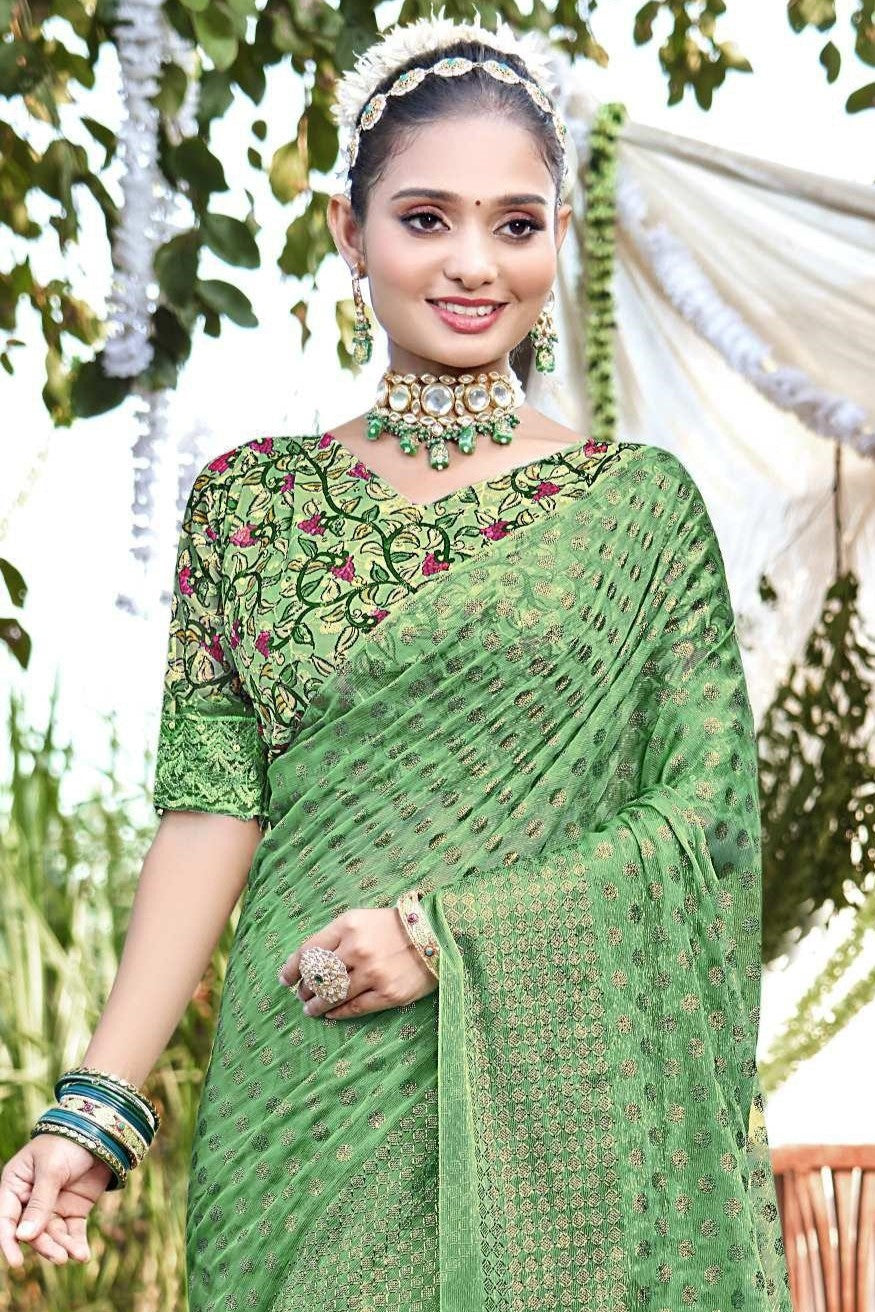 Lado Light  Moss  Saree with Digital Printed Blouse and Best Selling Saree Design