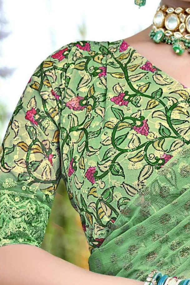 Lado Light  Moss  Saree with Digital Printed Blouse and Best Selling Saree Design