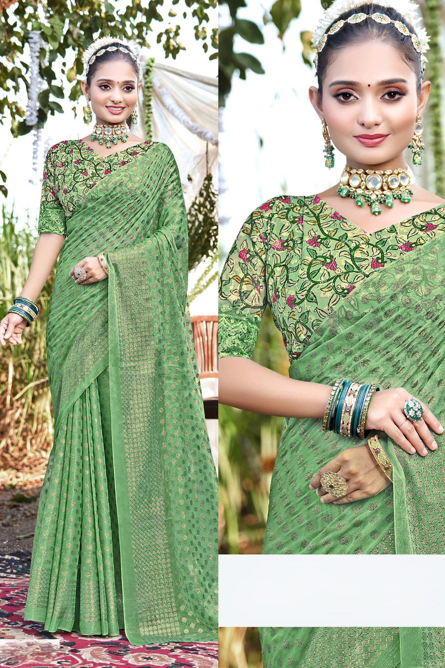 Lado Light  Moss  Saree with Digital Printed Blouse and Best Selling Saree Design