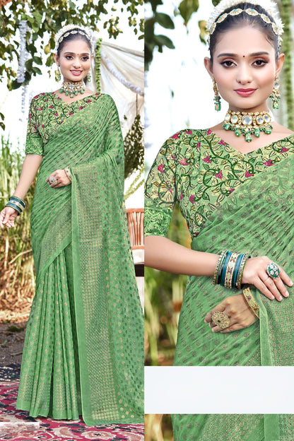 Lado Light  Moss  Saree with Digital Printed Blouse and Best Selling Saree Design