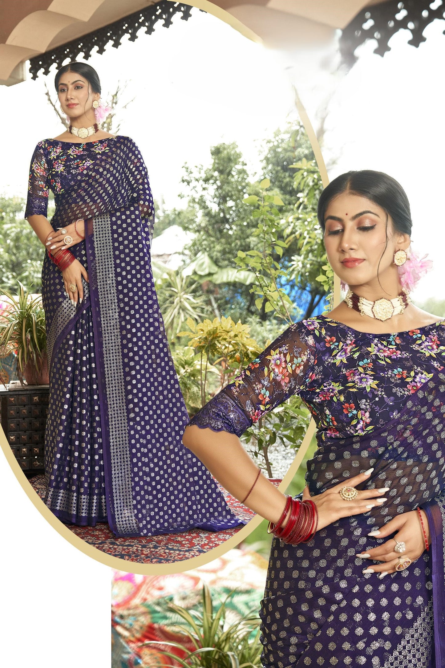 Lado Silver Digital  Moss Saree with Digital Printed Blouse and Best Selling Saree Design.