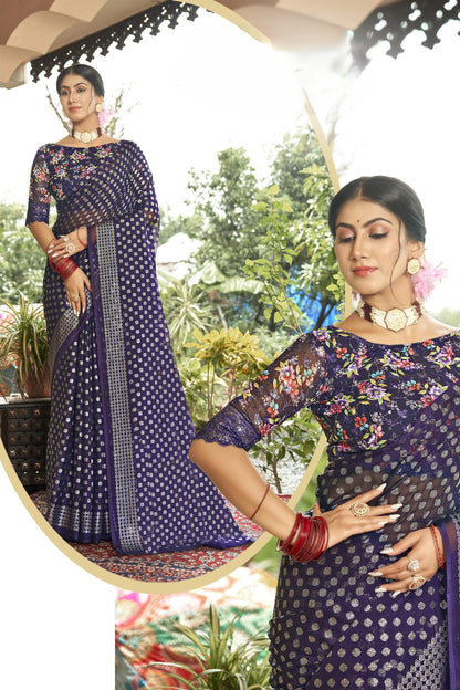 Lado Silver Digital  Moss Saree with Digital Printed Blouse and Best Selling Saree Design.